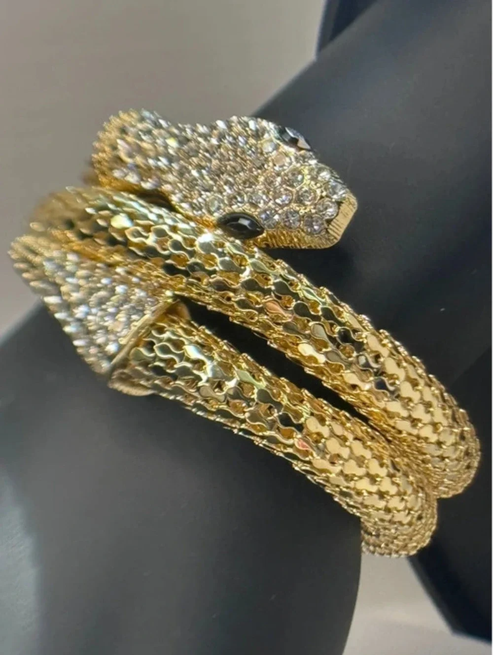 Adjustable snake bracelet, cz, gold tone